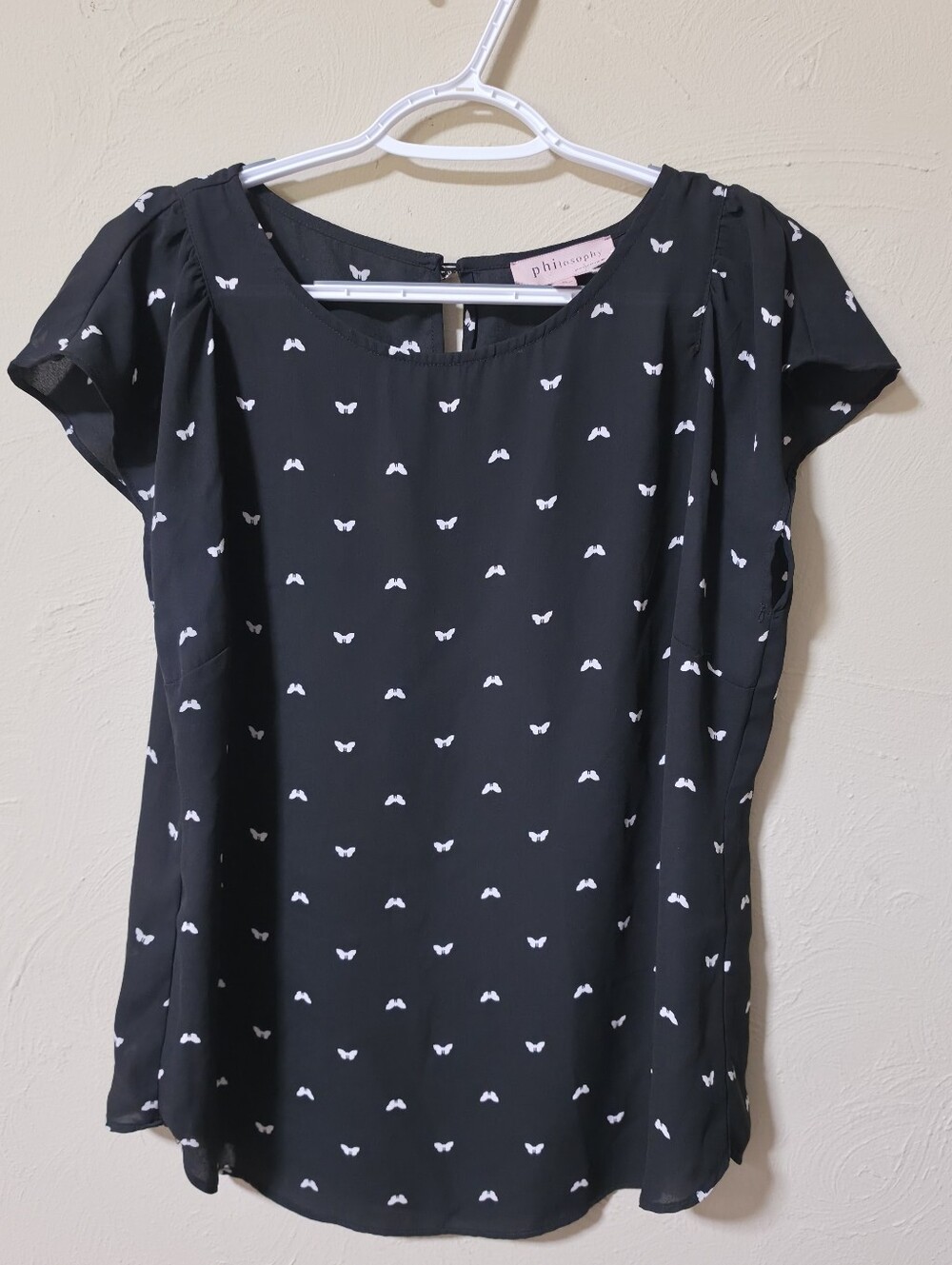 Philosophy Black Butterfly-Print Cap Sleeve Blouse